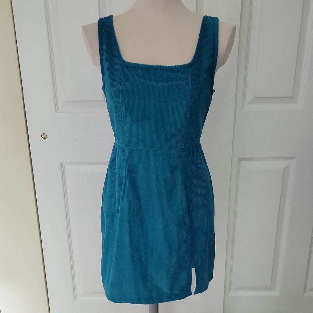 Corduroy Turquoise Teal Sleeveless Dress Shift 90s Inspired Medium